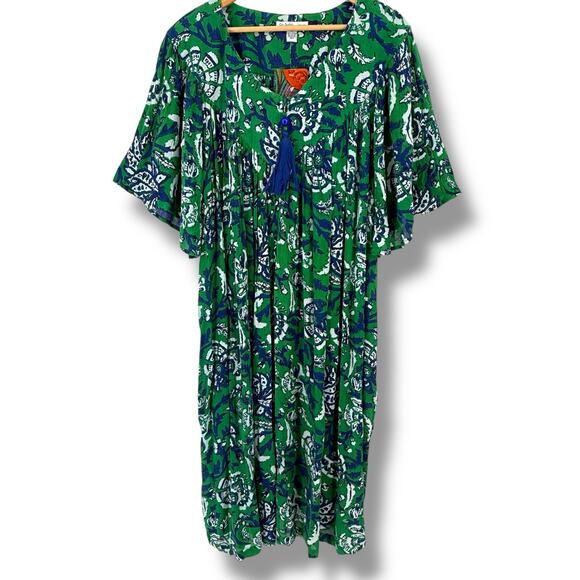 Go Softly Lightweight Crinkle Kaftan Patio Dress Plus Size 3X Full Zip Floral - Picture 1 of 8